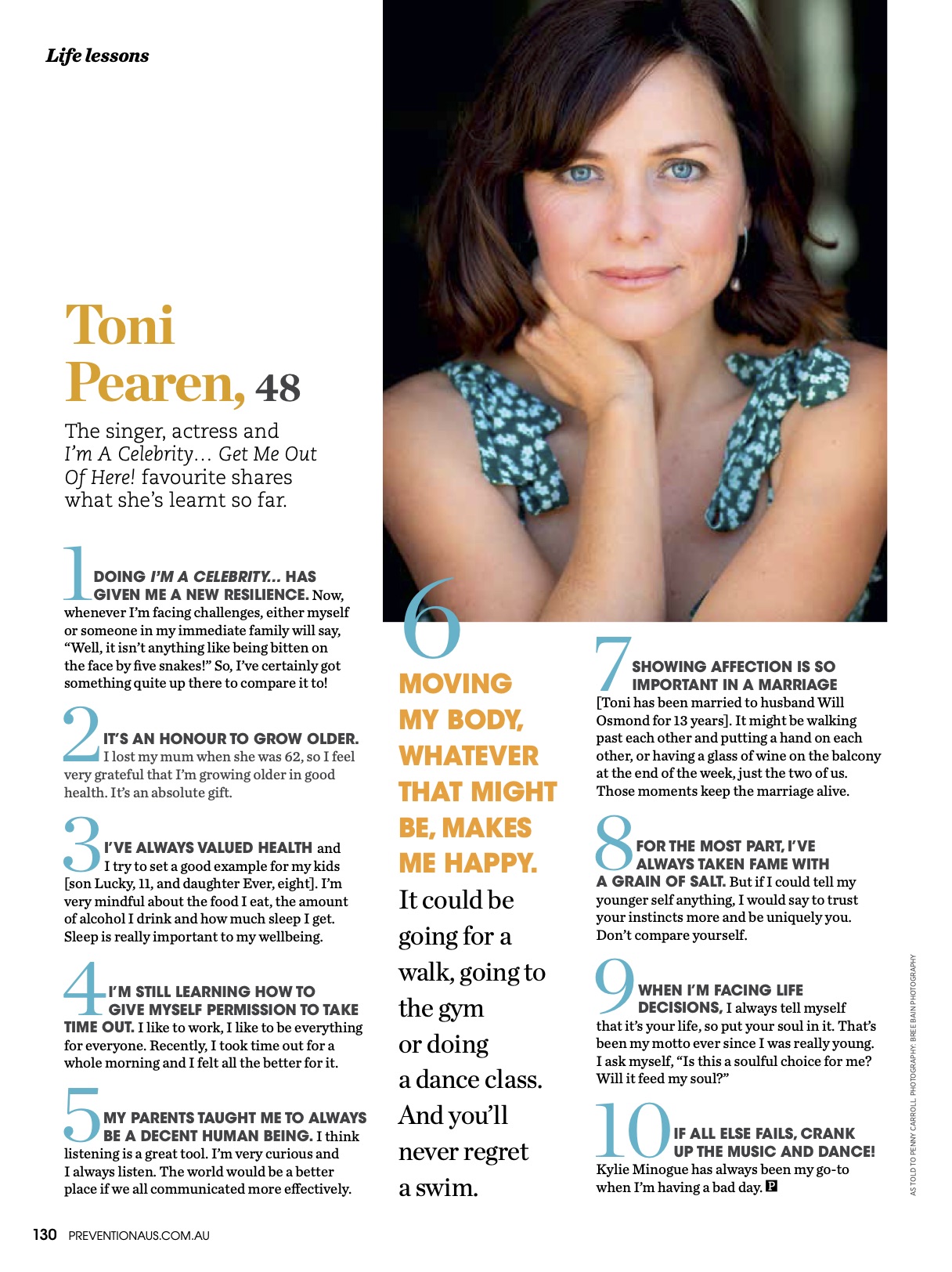Toni Pearen's life lessons in Prevention magazine